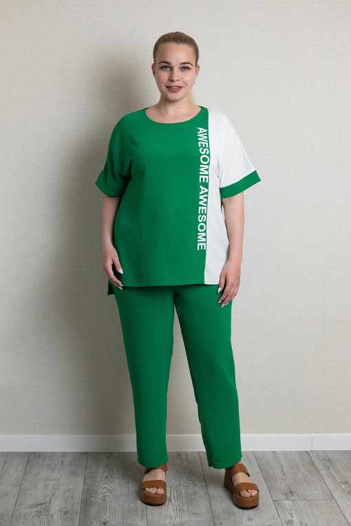 Лёгкий летний костюм КЛ-201 зелёный